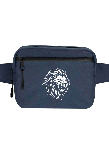 Black And White Lion Bel Çantası Fermuarlı Lacivert Renk