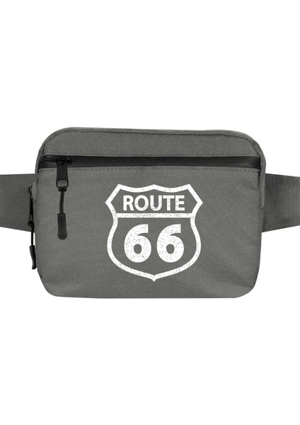 ROUTE66 Logo Bel Çantası Fermuarlı Gri Renk