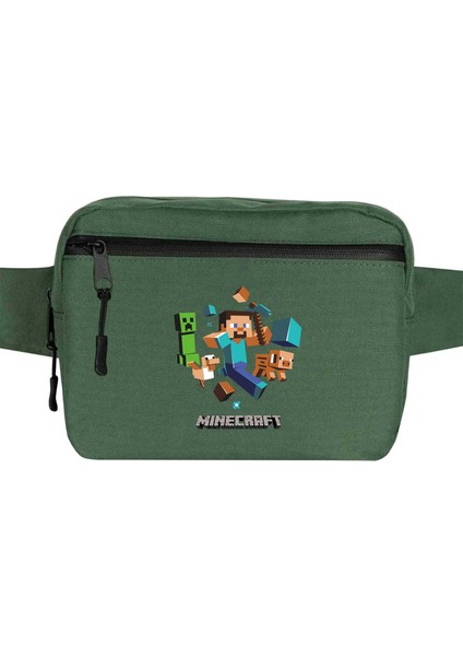 Mine-Craft Elements Bel Çantası Fermuarlı Yeşil Renk
