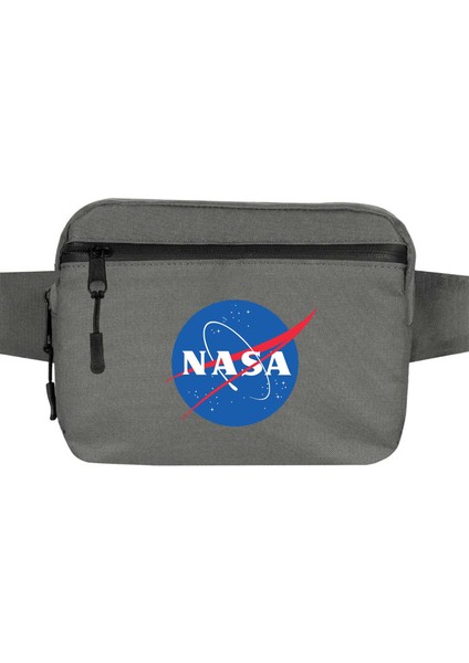 Nasa Logo Bel Çantası Fermuarlı Gri Renk