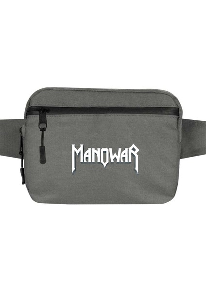 Manowar Logo Classic 2 Bel Çantası Fermuarlı Gri Renk