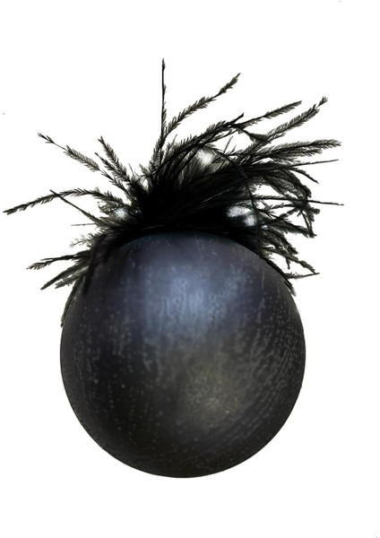Yılbaşı Topu Tüylü Desenli Siyah 8cm