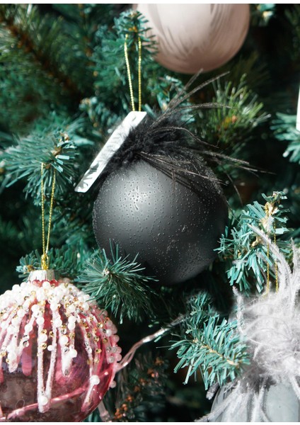 Yılbaşı Topu Tüylü Desenli Siyah 8cm modelleri
