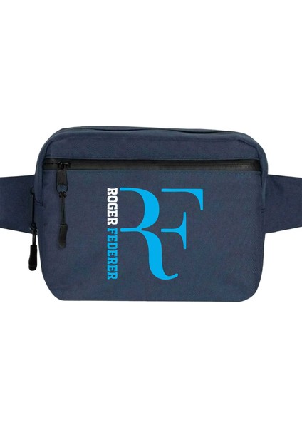 Roger F. Blue Logo Bel Çantası Fermuarlı Lacivert Renk