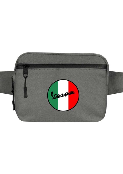 Vespa Logo Bel Çantası Fermuarlı Gri Renk