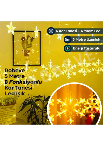 8 Fonksiyonlu Büyük Kar Tanesi LED Dekoratif Kar Tanesi LED Işık Yılbaşı Aydınlatma Yılbaşı Işığı Perde LED Sarkıt LED Yılbaşı Dekorasyon Büyük Kar Tanesi LED Aydınlatma