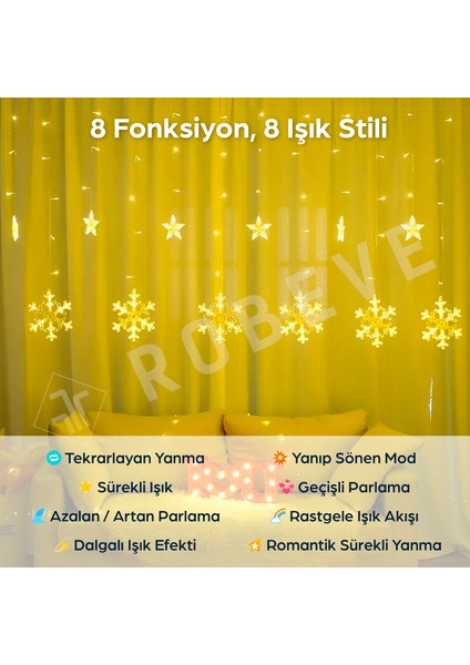 8 Fonksiyonlu Büyük Kar Tanesi LED Dekoratif Kar Tanesi LED Işık Yılbaşı Aydınlatma Yılbaşı Işığı Perde LED Sarkıt LED Yılbaşı Dekorasyon Büyük Kar Tanesi LED Aydınlatma modelleri
