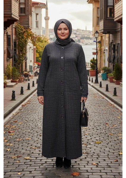 Hesna Kadın Nurel Büyük Beden Kışlık Kare Çıtçıtlı Lacivert Pardesü