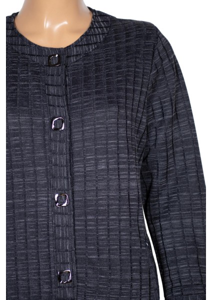 Hesna Kadın Nurel Büyük Beden Kışlık Kare Çıtçıtlı Lacivert Pardesü modelleri