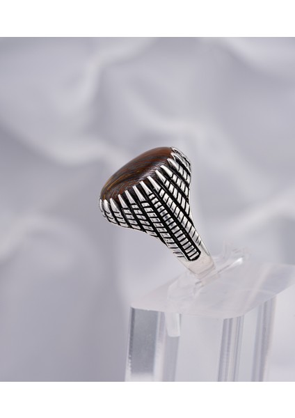 Kahverengi Doğal Taşlı Dokulu 925 Ayar Gümüş Erkek Yüzük – Özgün ve Karizmatik Tasarım fırsatları