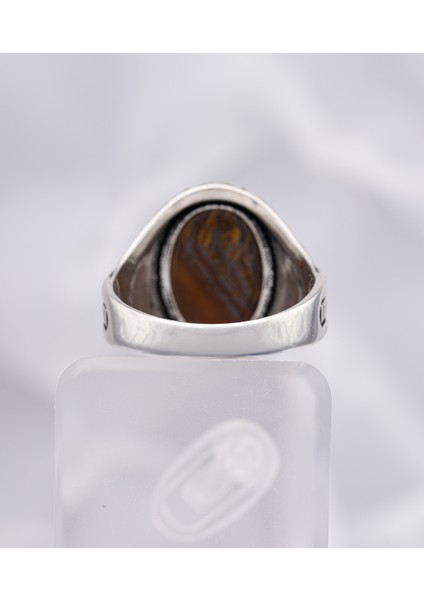 Kahverengi Doğal Taşlı Dokulu 925 Ayar Gümüş Erkek Yüzük – Özgün ve Karizmatik Tasarım indirimleri
