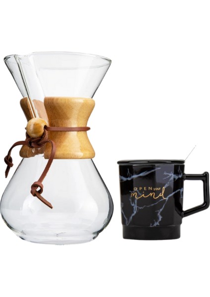 Tohana Kahve Demleme Karafı 600 ml Mermer Desenli Kapaklı Kaşıklı Siyah Kupa Seti Hediye Seti fiyatları