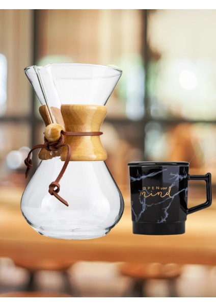 Tohana Kahve Demleme Karafı 600 ml Mermer Desenli Kapaklı Kaşıklı Siyah Kupa Seti Hediye Seti modelleri