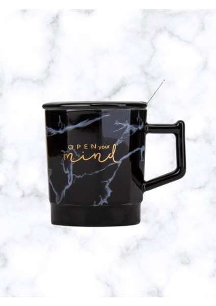 Tohana Kahve Demleme Karafı 600 ml Mermer Desenli Kapaklı Kaşıklı Siyah Kupa Seti Hediye Seti fırsatları