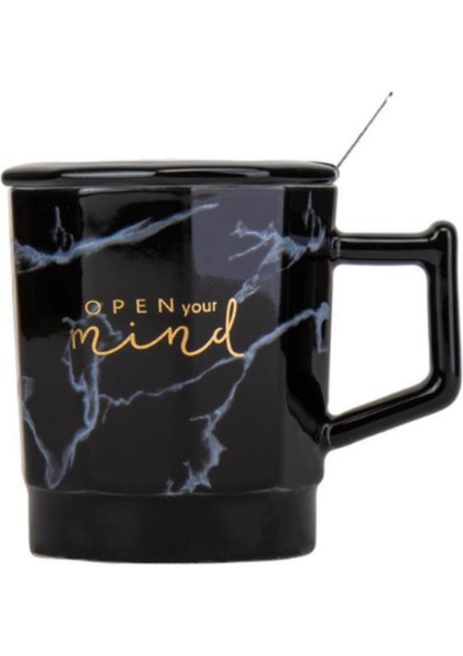 Tohana Kahve Demleme Karafı 600 ml Mermer Desenli Kapaklı Kaşıklı Siyah Kupa Seti Hediye Seti indirimleri