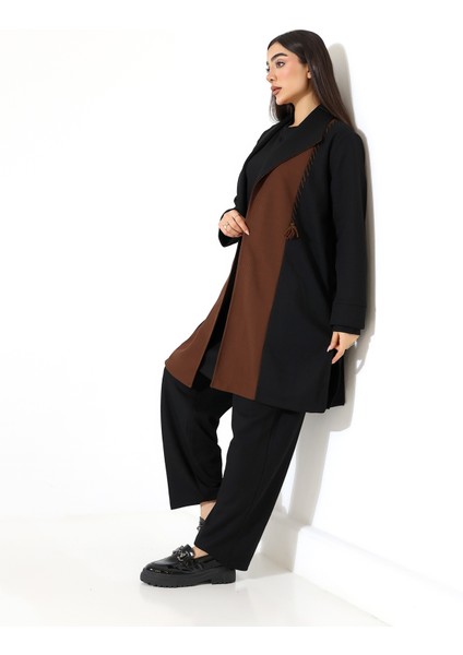 Püskül Detay Çift Renk Hırka