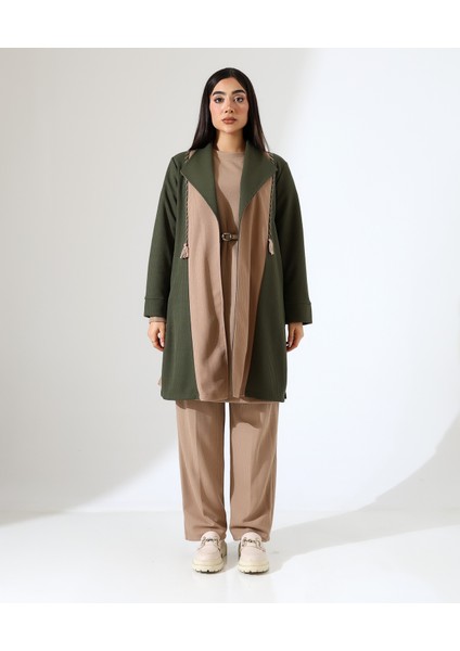 Püskül Detay Çift Renk Hırka