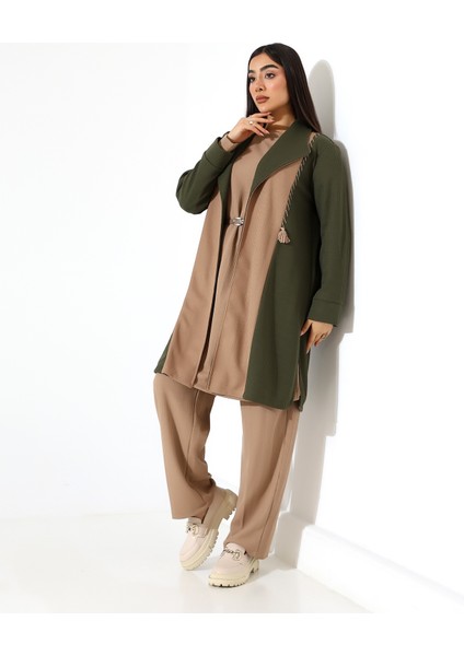 Püskül Detay Çift Renk Hırka