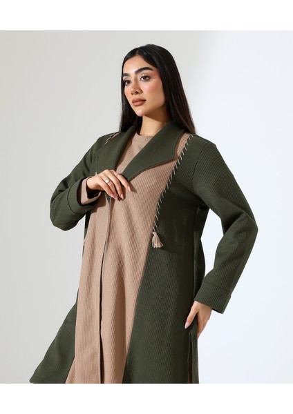 Püskül Detay Çift Renk Hırka