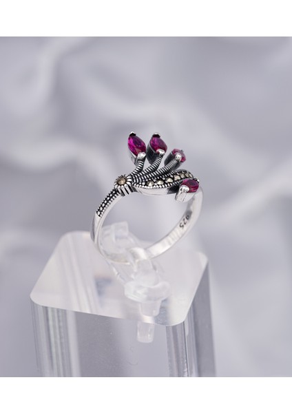 Mor Yaprak Formlu Zirkon Taşlı 925 Ayar Gümüş Kadın Yüzük – Zarif ve Şık Tasarım indirimleri