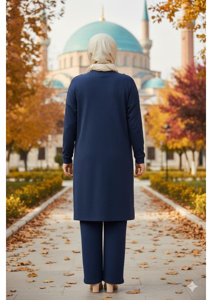 Hesna Kadın Benan Fitili Düğmeli Spor Indigo Tunik Pantolon Takım fiyatları