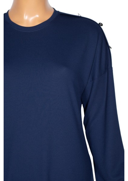 Hesna Kadın Benan Fitili Düğmeli Spor Indigo Tunik Pantolon Takım fırsatları