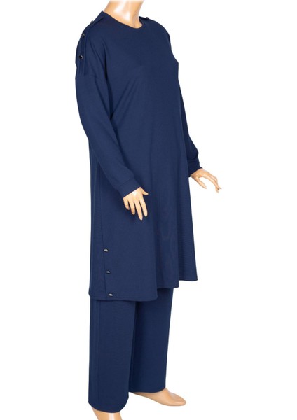 Hesna Kadın Benan Fitili Düğmeli Spor Indigo Tunik Pantolon Takım indirimleri