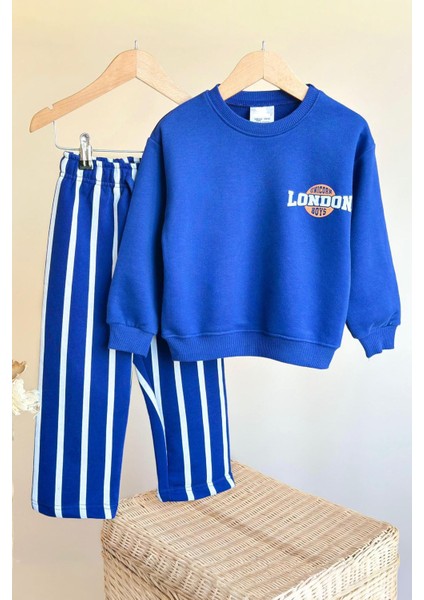 Londan Baskılı Çizgili Erkek Çocuk 2 li takım - Lacivert
