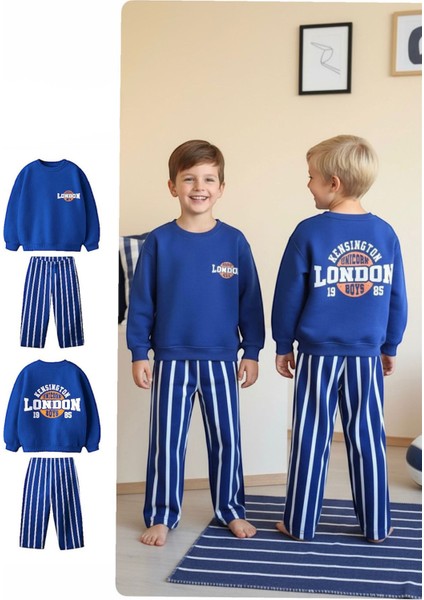 Londan Baskılı Çizgili Erkek Çocuk 2 li takım - Lacivert modelleri