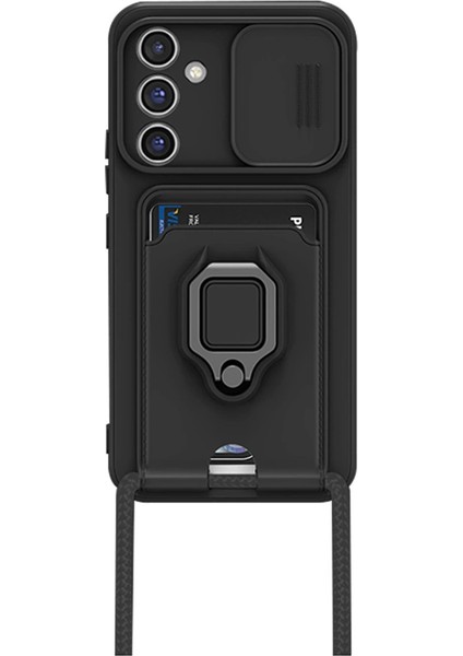 Samsung Galaxy A15 4g Kılıf Zuma Kartvizitli Yüzüklü Silikon - Siyah