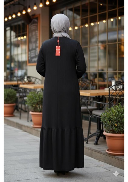 Hesna Kadın Derya Fitilli Doku Eteği Farbalı Broşlu Siyah Elbise fiyatları