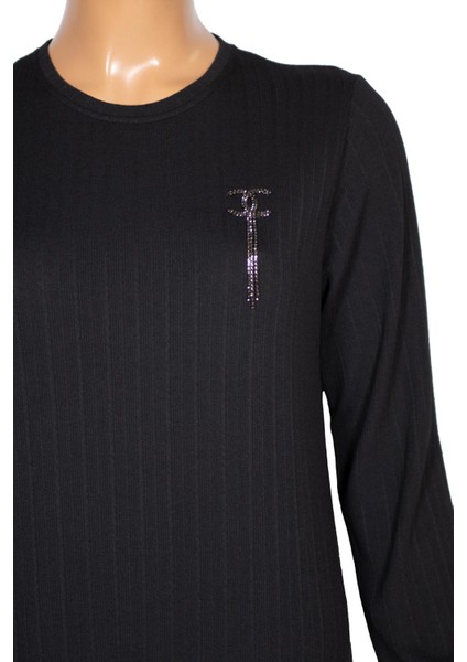 Hesna Kadın Derya Fitilli Doku Eteği Farbalı Broşlu Siyah Elbise fırsatları