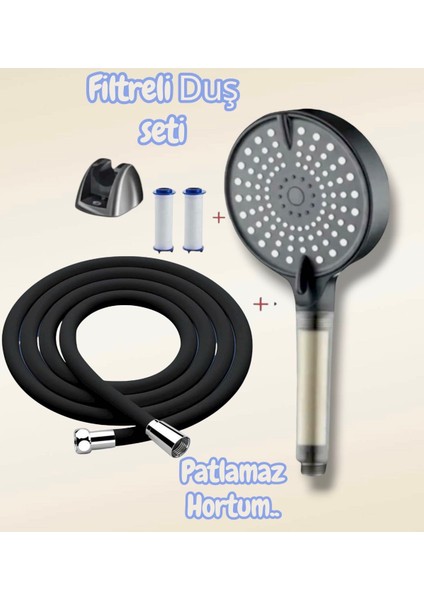 Kireç Önleyici Duş Seti (Patlamaz Uzun Ömürlü Hortumlu)