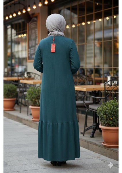 Hesna Kadın Derya Fitilli Doku Eteği Farbalı Broşlu Petrol Elbise fiyatları