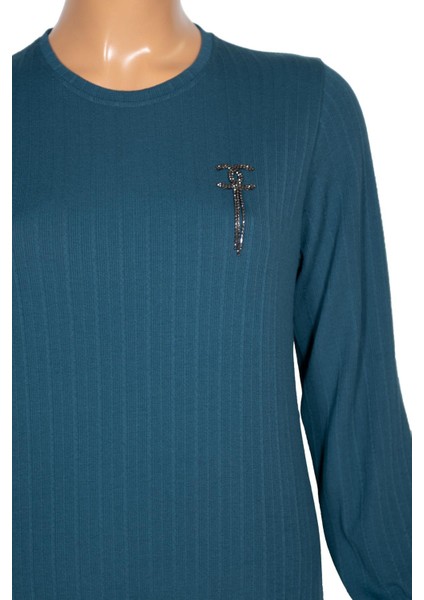 Hesna Kadın Derya Fitilli Doku Eteği Farbalı Broşlu Petrol Elbise fırsatları