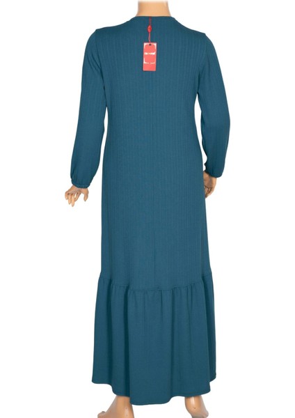 Hesna Kadın Derya Fitilli Doku Eteği Farbalı Broşlu Petrol Elbise indirimleri