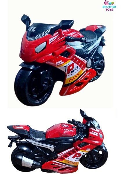 Sürtmeli Kaliteli Oyuncak Motorsiklet Yurtdışından Özel Üretim Gri Renk Polis Motor 14 Cm. 1 Adet