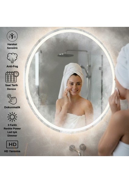 Akıllı Buhar Tutmaz 3 LED Işıklı Dekoratif Banyo Aynası 75 cm fiyatları