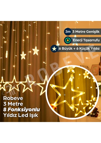 8 Fonksiyonlu Dekoratif Yıldız LED 12 Sarkıt Yıldızlı LED Işık Yılbaşı Işık Dekoratif Işık Yıldızlı Perde LED Saçak LED Ip LED Su Geçirmez LED Bahçe Süsleme LED