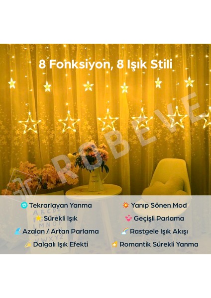8 Fonksiyonlu Dekoratif Yıldız LED 12 Sarkıt Yıldızlı LED Işık Yılbaşı Işık Dekoratif Işık Yıldızlı Perde LED Saçak LED Ip LED Su Geçirmez LED Bahçe Süsleme LED modelleri