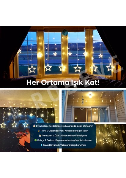 8 Fonksiyonlu Dekoratif Yıldız LED 12 Sarkıt Yıldızlı LED Işık Yılbaşı Işık Dekoratif Işık Yıldızlı Perde LED Saçak LED Ip LED Su Geçirmez LED Bahçe Süsleme LED fırsatları