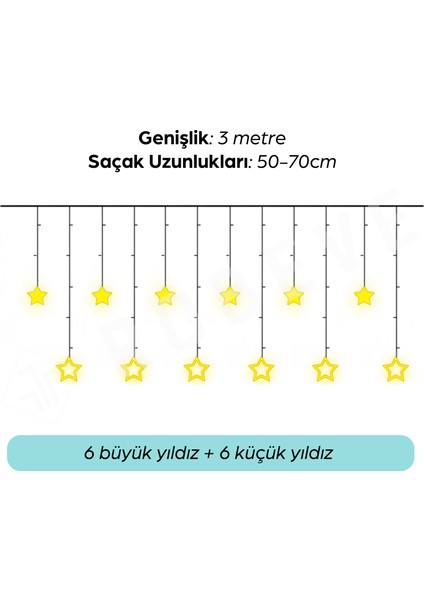 8 Fonksiyonlu Dekoratif Yıldız LED 12 Sarkıt Yıldızlı LED Işık Yılbaşı Işık Dekoratif Işık Yıldızlı Perde LED Saçak LED Ip LED Su Geçirmez LED Bahçe Süsleme LED