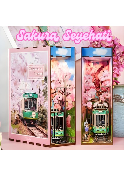 Sakura Seyahati – Mini Ahşap Book Nook – Kendin Yap Japon Kiraz Çiçekleri Temalı Book Nook