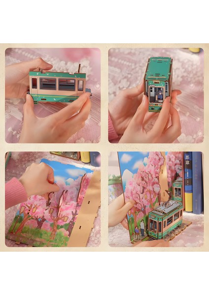 Sakura Seyahati – Mini Ahşap Book Nook – Kendin Yap Japon Kiraz Çiçekleri Temalı Book Nook