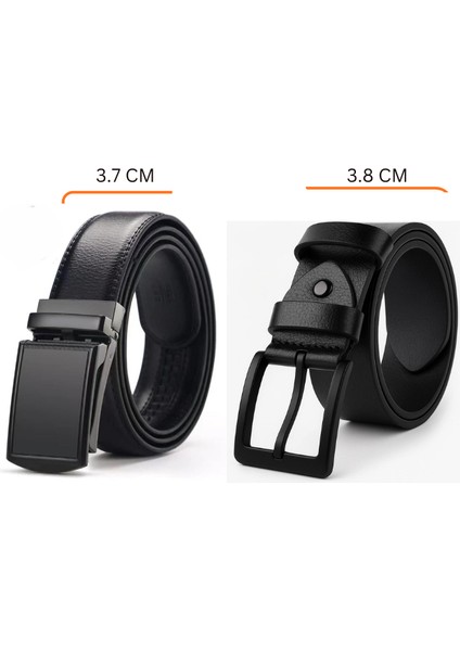 2'li Otomatik Tokalı +100 % Manda Deri Kemer Kot ve Kumaş Seti