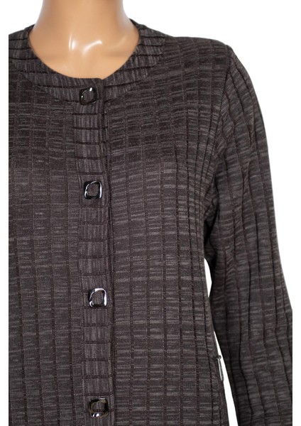 Hesna Kadın Nurel Büyük Beden Kışlık Kare Çıtçıtlı Kahve Pardesü modelleri