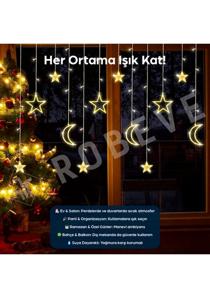 Ay Yıldız Yılbaşı LED Işık 8 Fonksiyonlu LED Işık Yılbaşı Süsleme Dekoratif Animasyonlu LED Işık modelleri