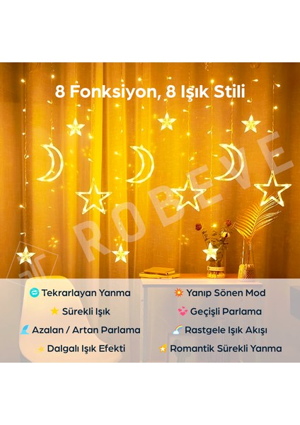 Ay Yıldız Yılbaşı LED Işık 8 Fonksiyonlu LED Işık Yılbaşı Süsleme Dekoratif Animasyonlu LED Işık fırsatları