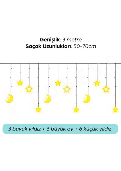 Ay Yıldız Yılbaşı LED Işık 8 Fonksiyonlu LED Işık Yılbaşı Süsleme Dekoratif Animasyonlu LED Işık