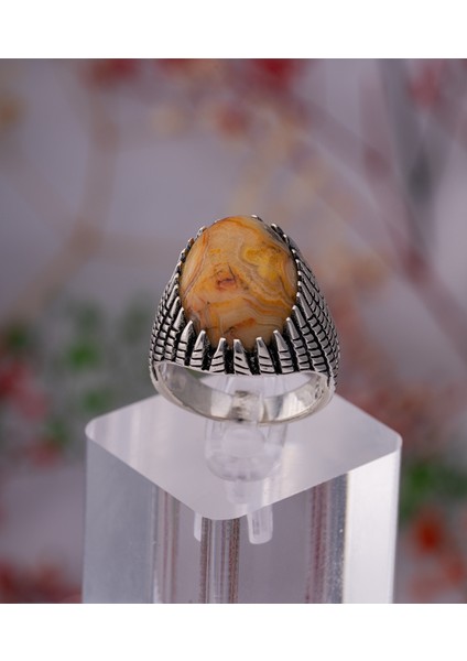 Sarı Doğal Taşlı 925 Ayar Gümüş Erkek Yüzük – Karakterli ve Özgün Tasarım